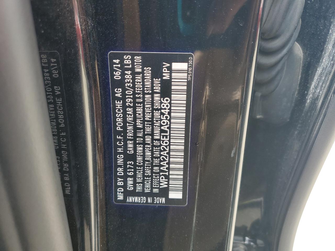 2014 Porsche Cayenne VIN: WP1AA2A26ELA95486 Lot: 61993865
