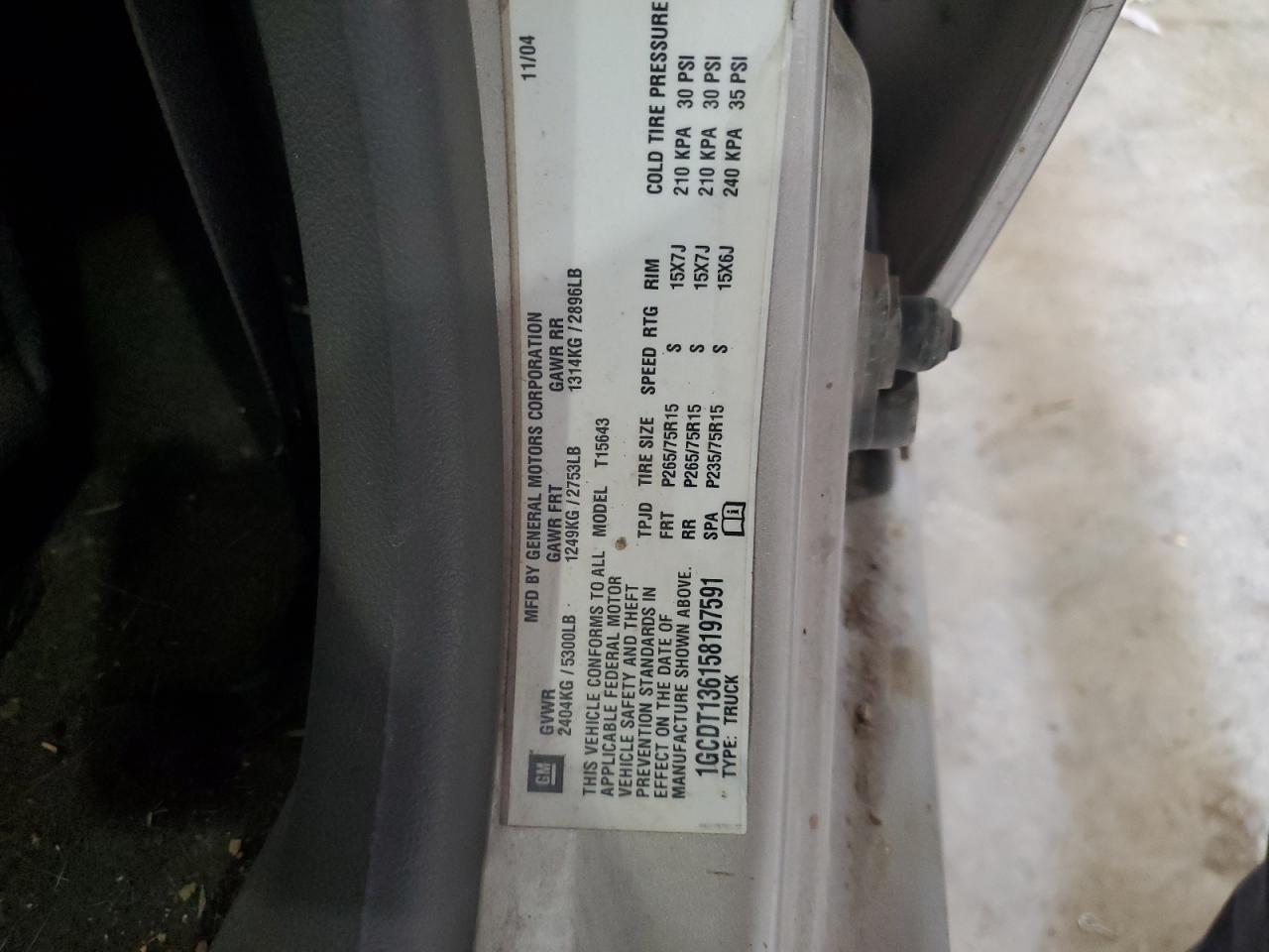 2005 Chevrolet Colorado VIN: 1GCDT136158197591 Lot: 60965505