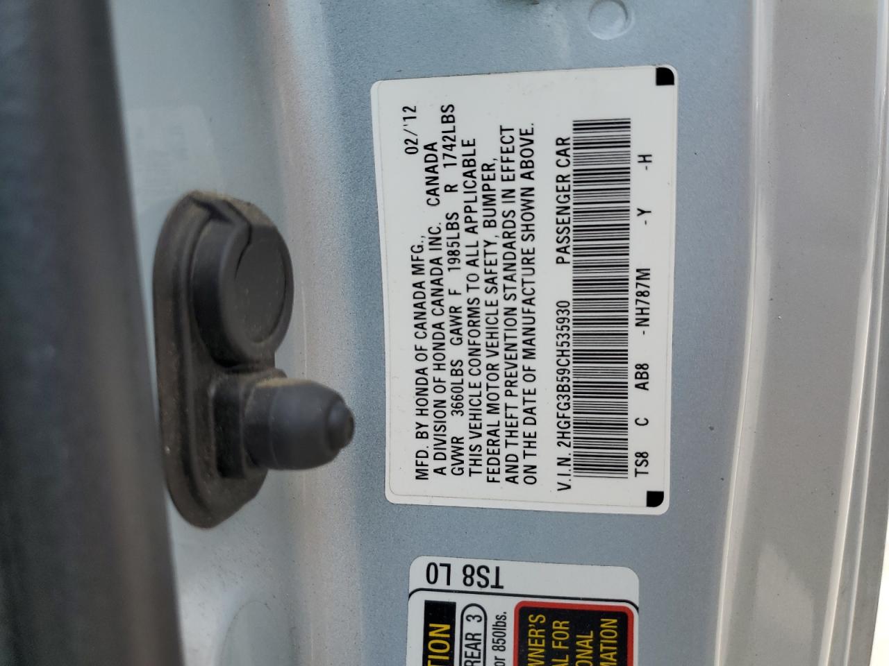 HONDA CIVIC 2012 VIN 2HGFG3B59CH535930 photo 12