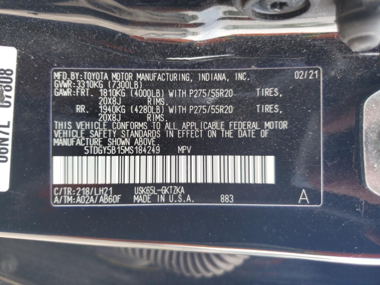 2021 Toyota Sequoia Platinum VIN: 5TDGY5B15MS184249 Lot: 59838205