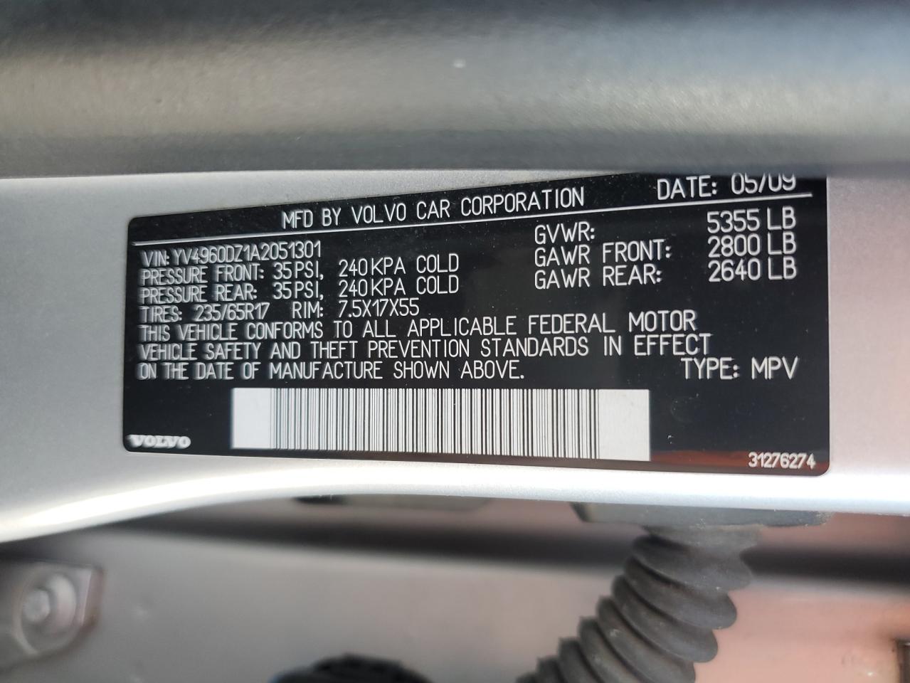 2010 Volvo Xc60 3.2 VIN: YV4960DZ1A2051301 Lot: 58692235