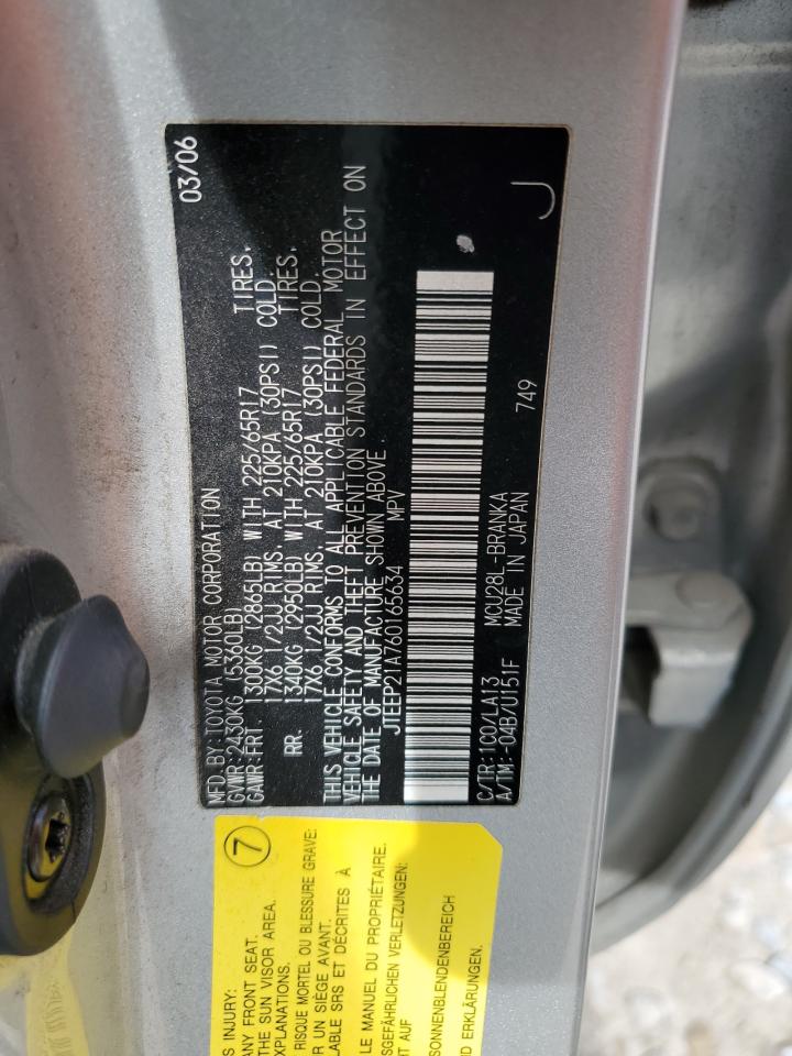 2006 Toyota Highlander Limited VIN: JTEEP21A760165634 Lot: 59410625