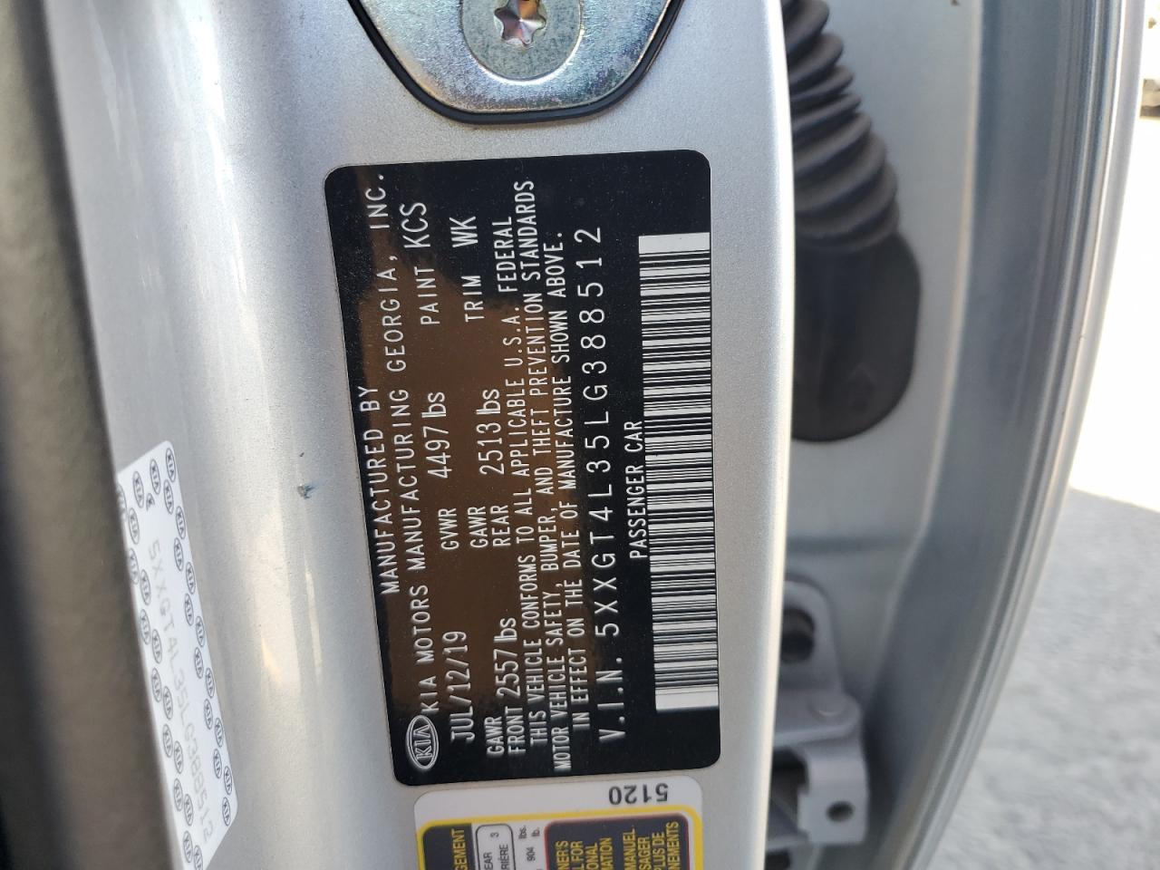 2020 Kia Optima Lx VIN: 5XXGT4L35LG388512 Lot: 57844485