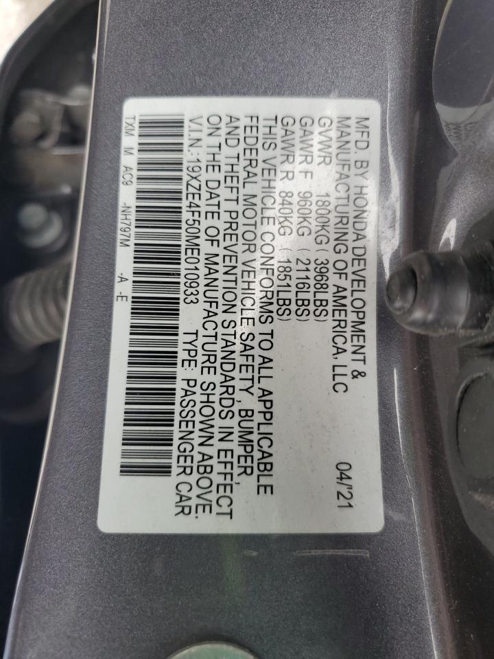 2021 Honda Insight Ex VIN: 19XZE4F50ME010933 Lot: 60312035