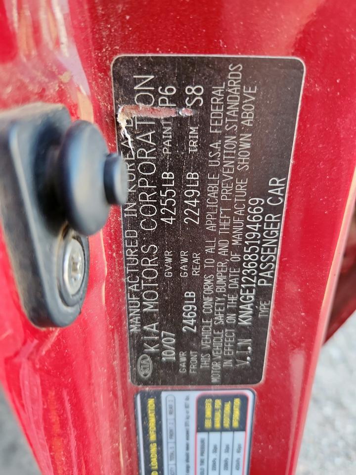 2008 Kia Optima Lx VIN: KNAGE123685194669 Lot: 57900445