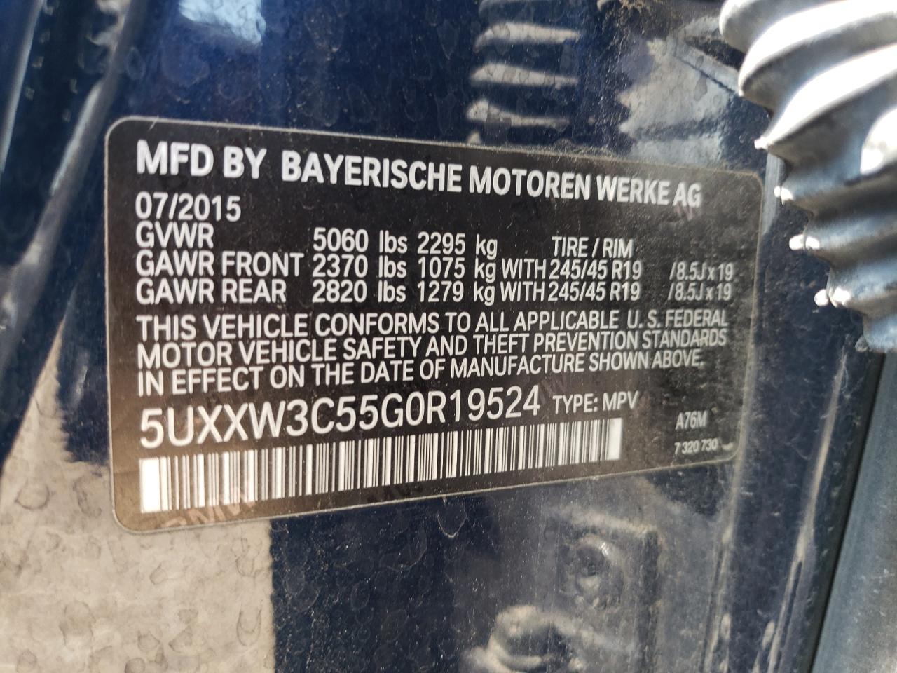 2016 BMW X4 xDrive28I VIN: 5UXXW3C55G0R19524 Lot: 61164785
