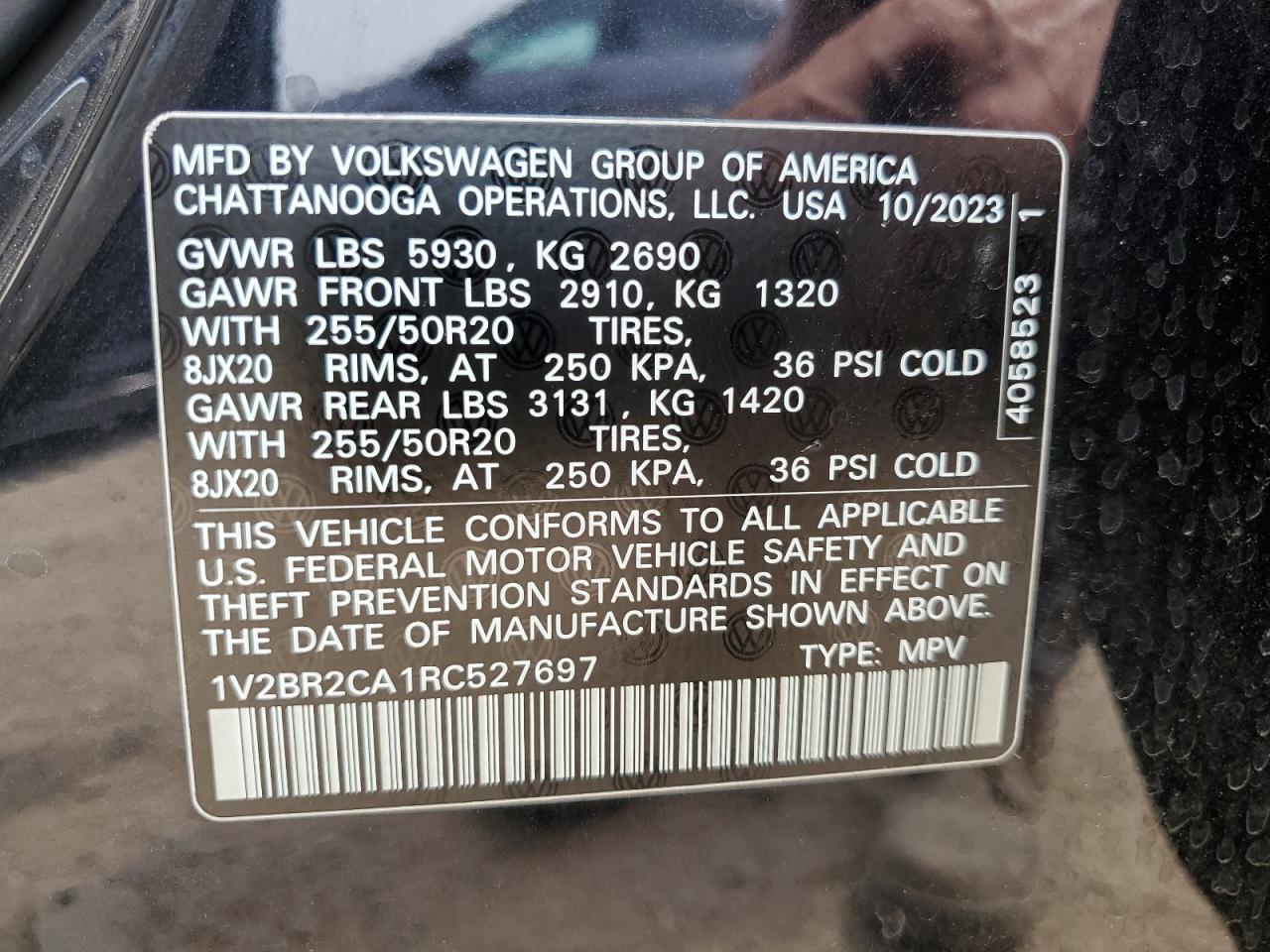 2024 Volkswagen Atlas Sel VIN: 1V2BR2CA1RC527697 Lot: 60620395