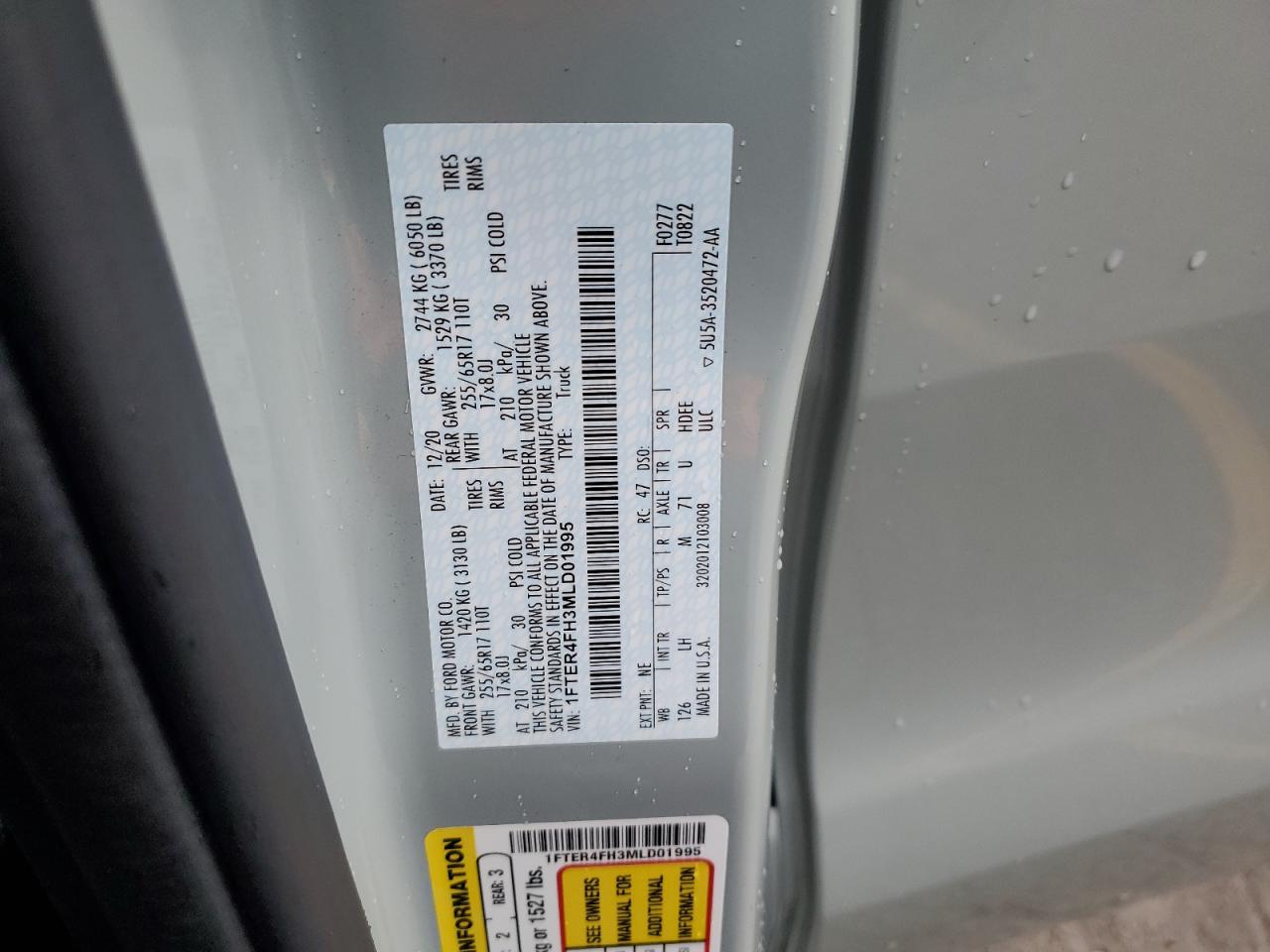 2021 Ford Ranger Xl VIN: 1FTER4FH3MLD01995 Lot: 60575665