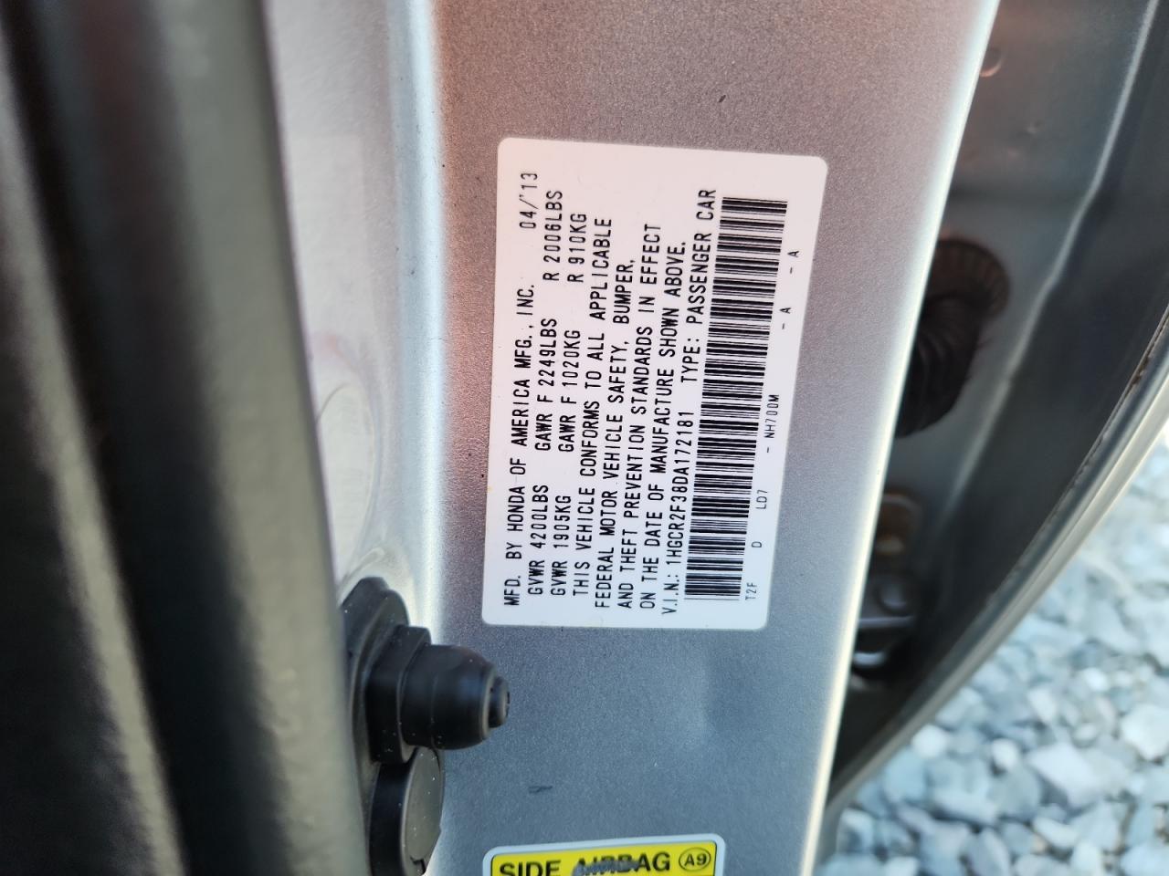2013 Honda Accord Lx VIN: 1HGCR2F38DA172181 Lot: 61545435