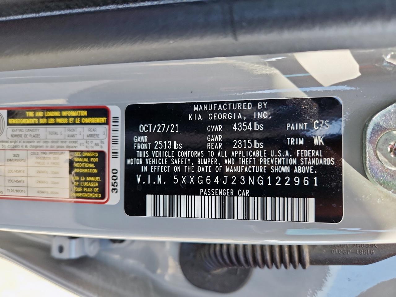 2022 Kia K5 Gt Line VIN: 5XXG64J23NG122961 Lot: 60750795
