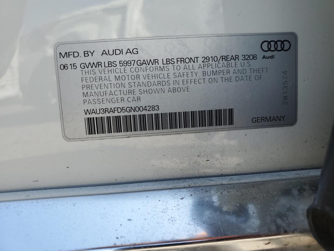 2016 Audi A8 L Tdi Quattro VIN: WAU3RAFD5GN004283 Lot: 59227075