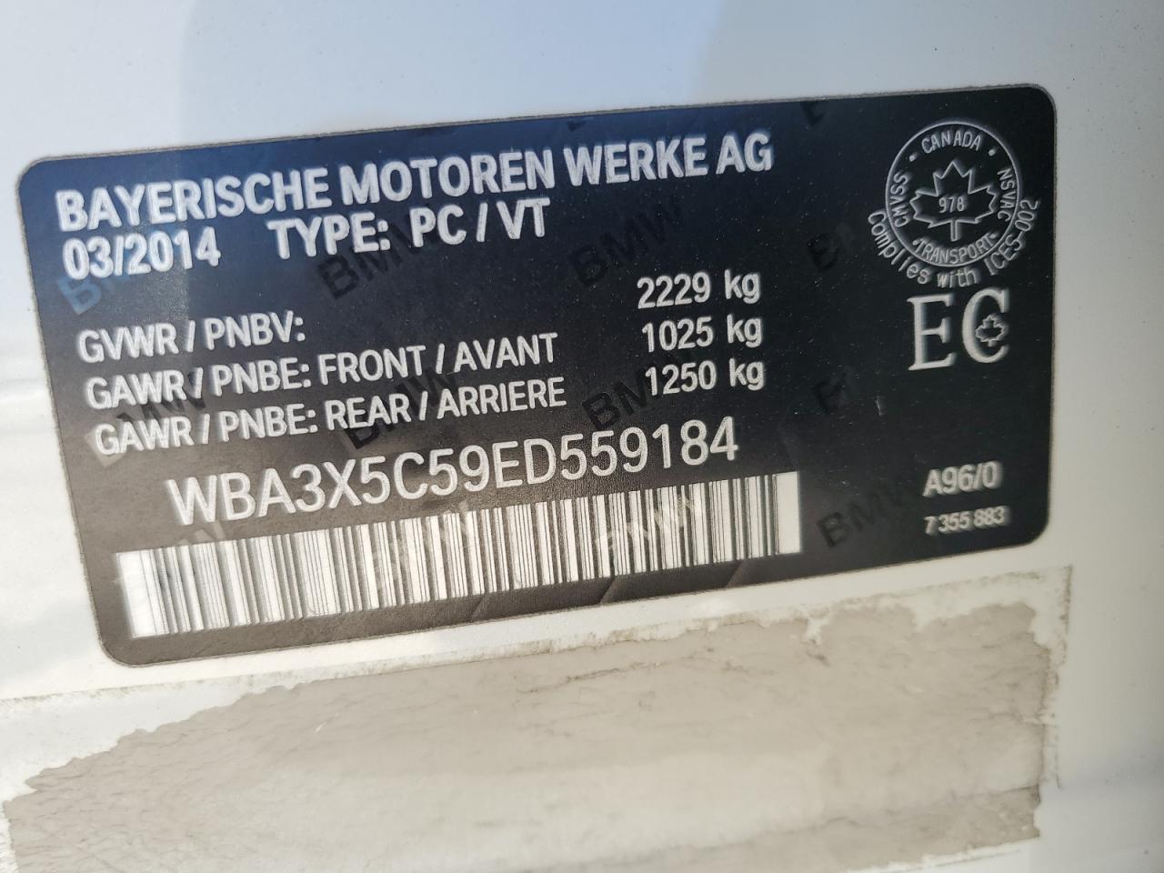2014 BMW 328 Xigt VIN: WBA3X5C59ED559184 Lot: 60308095