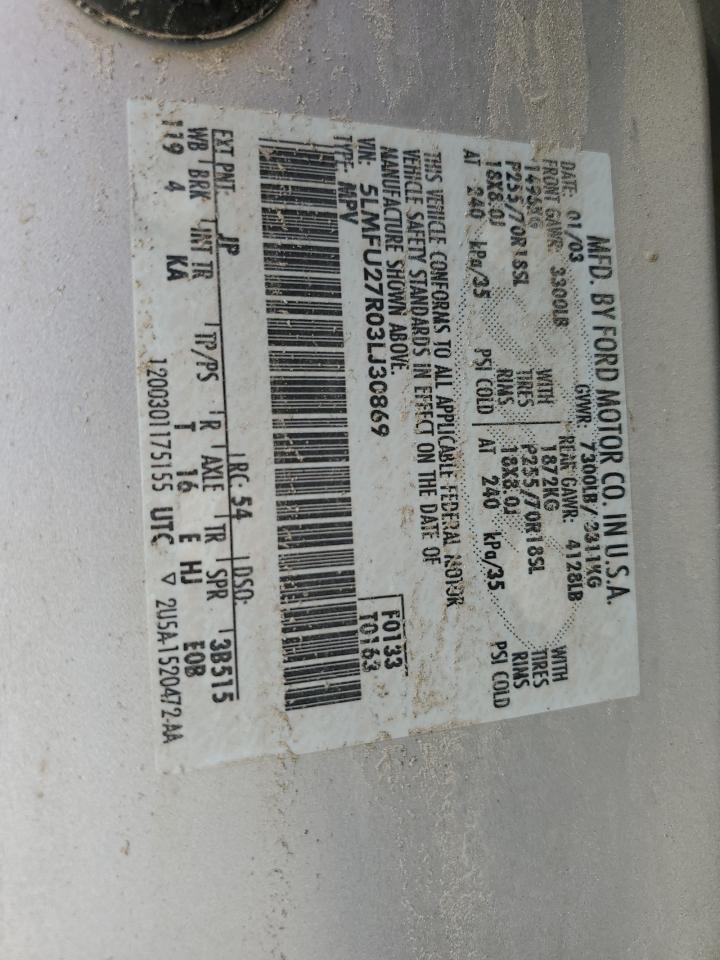 2003 Lincoln Navigator VIN: 5LMFU27R03LJ30869 Lot: 62217605