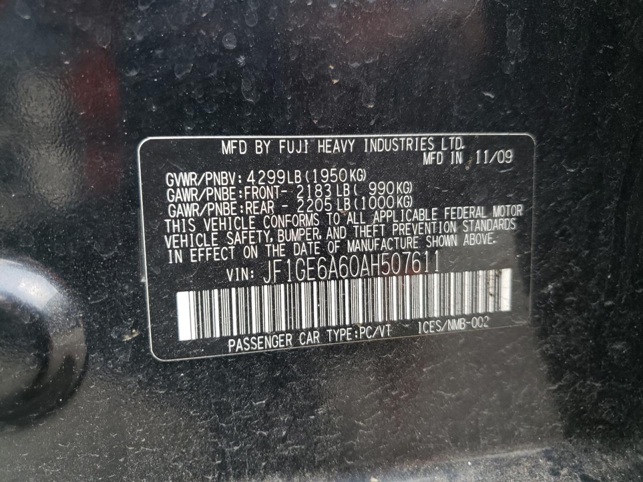 2010 Subaru Impreza 2.5I VIN: JF1GE6A60AH507611 Lot: 62712355