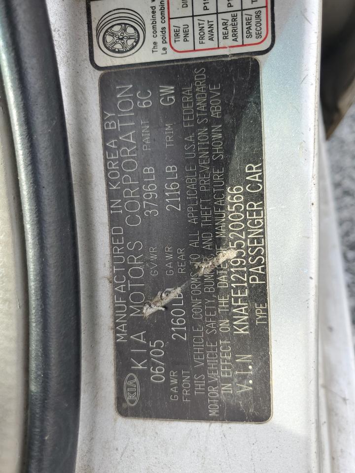 2005 Kia Spectra Lx VIN: KNAFE121955200566 Lot: 61530285