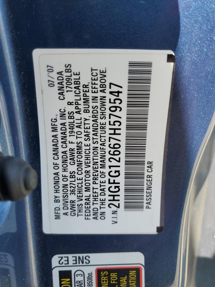 2007 Honda Civic Lx VIN: 2HGFG12667H579547 Lot: 59203275