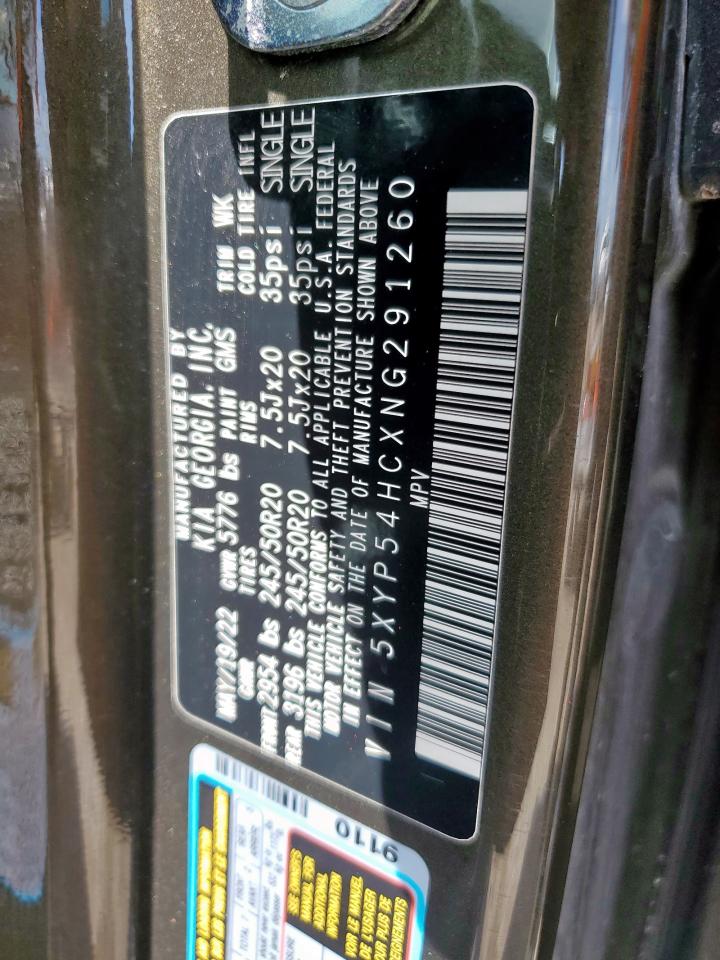 2022 Kia Telluride Sx VIN: 5XYP54HCXNG291260 Lot: 61164615