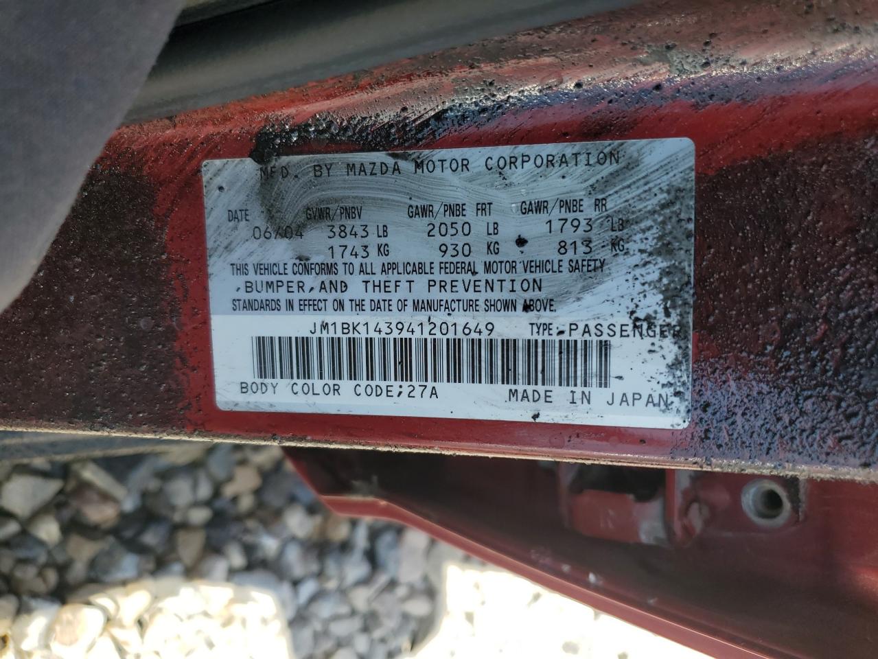 2004 Mazda 3 Hatchback VIN: JM1BK143941201649 Lot: 61641585