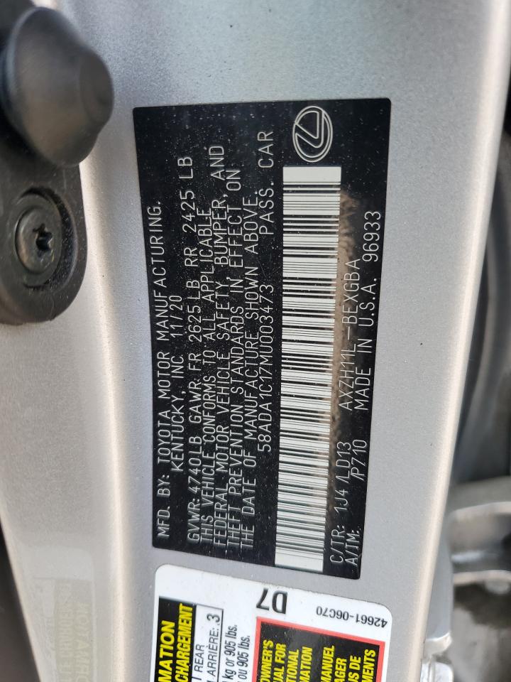 2021 Lexus Es 300H VIN: 58ADA1C17MU003473 Lot: 58803015