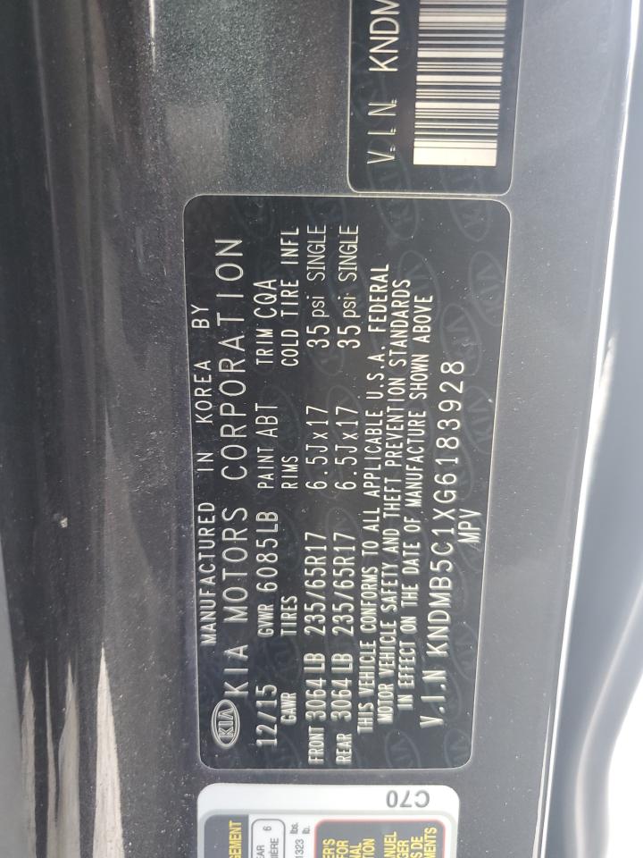 2016 Kia Sedona Lx VIN: KNDMB5C1XG6183928 Lot: 61257465