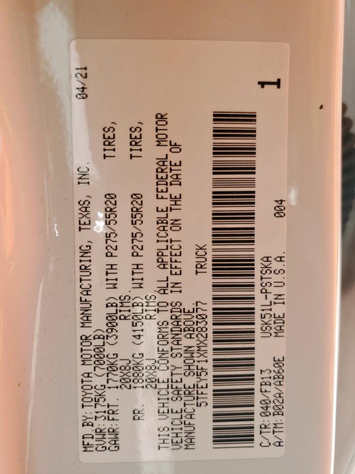 TOYOTA TUNDRA 2021 VIN 5TFEY5F1XMX283077 zdjęcie 13