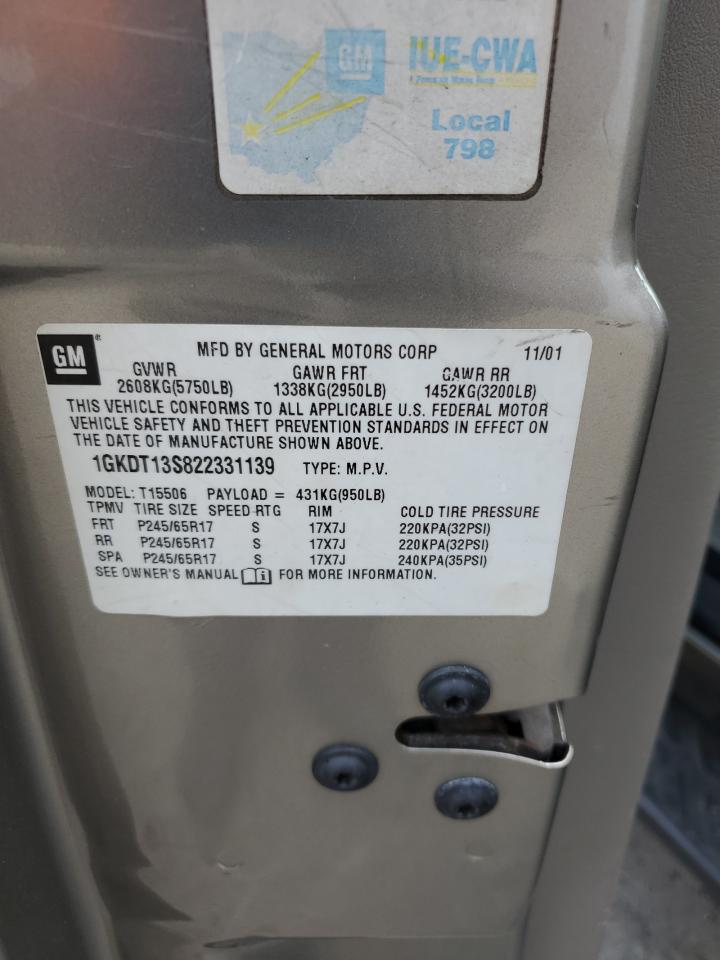 2002 GMC Envoy VIN: 1GKDT13S822331139 Lot: 61598125