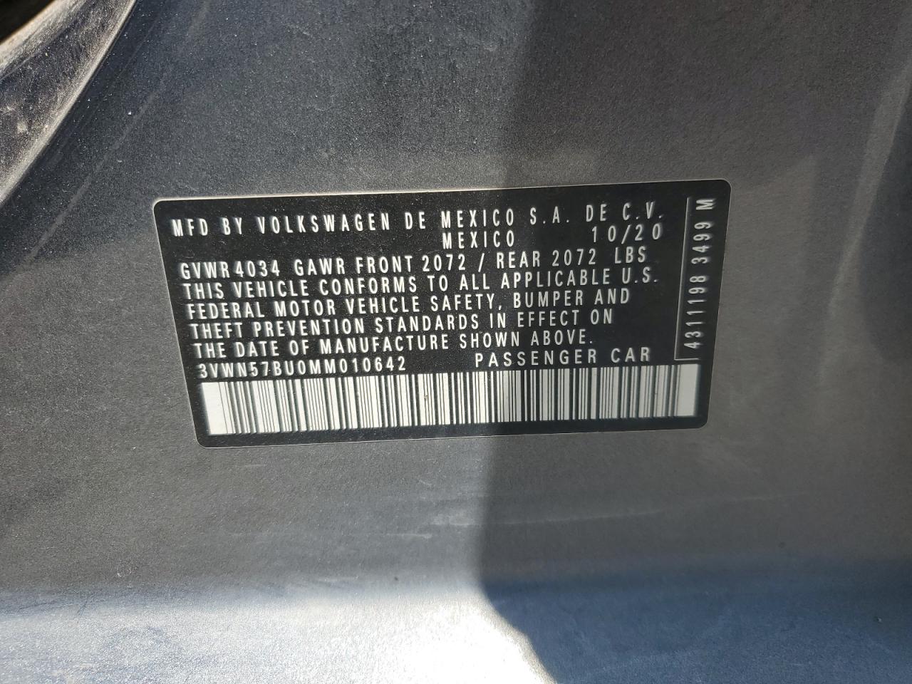 2021 Volkswagen Jetta S VIN: 3VWN57BU0MM010642 Lot: 58261185