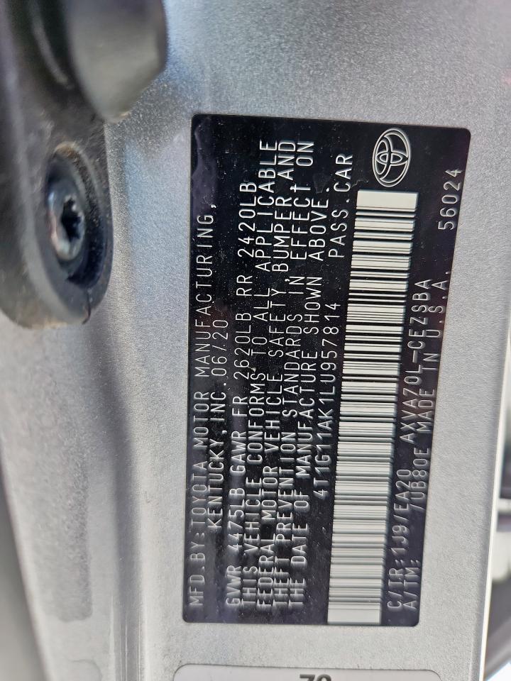 2020 Toyota Camry Se VIN: 4T1G11AK1LU957814 Lot: 58960205