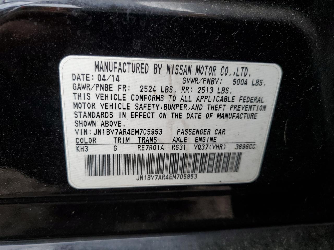 2014 Infiniti Q50 Base VIN: JN1BV7AR4EM705953 Lot: 62033265