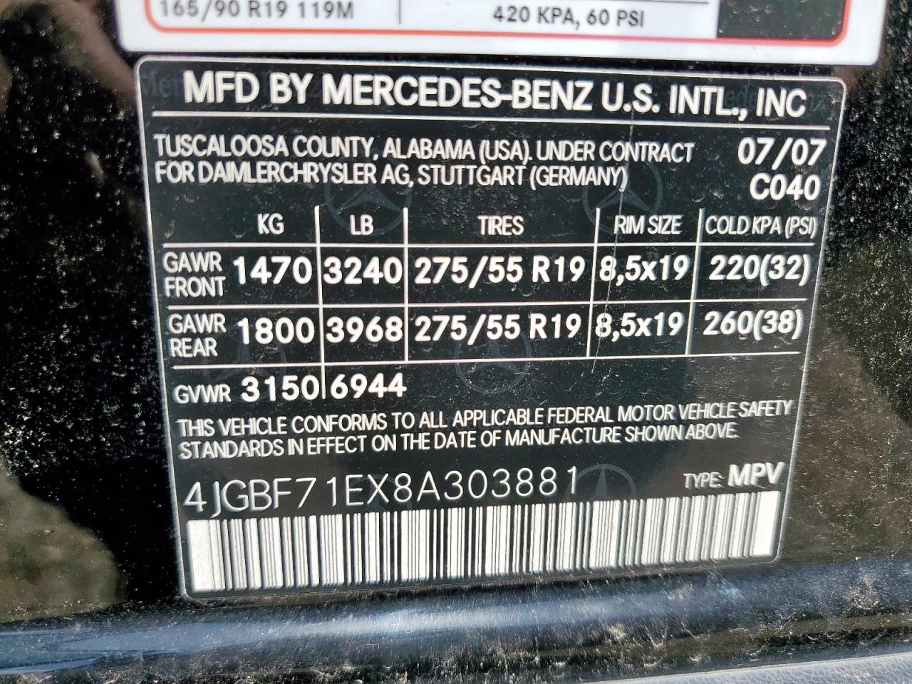 2008 Mercedes-Benz Gl 450 4Matic VIN: 4JGBF71EX8A303881 Lot: 62580585