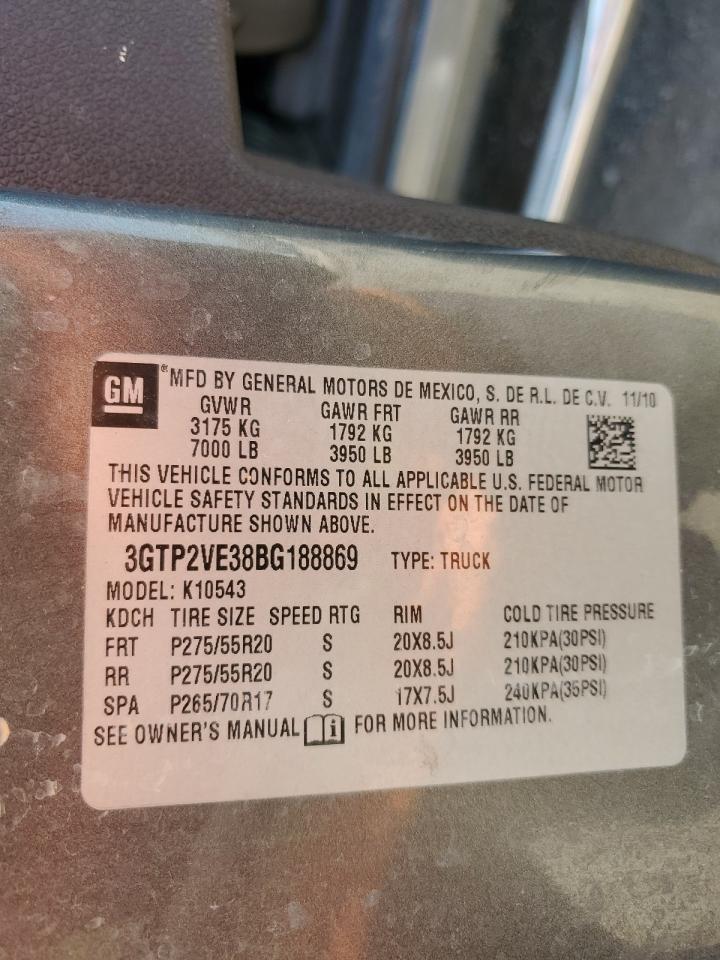 2011 GMC Sierra K1500 Sle VIN: 3GTP2VE38BG188869 Lot: 60488425