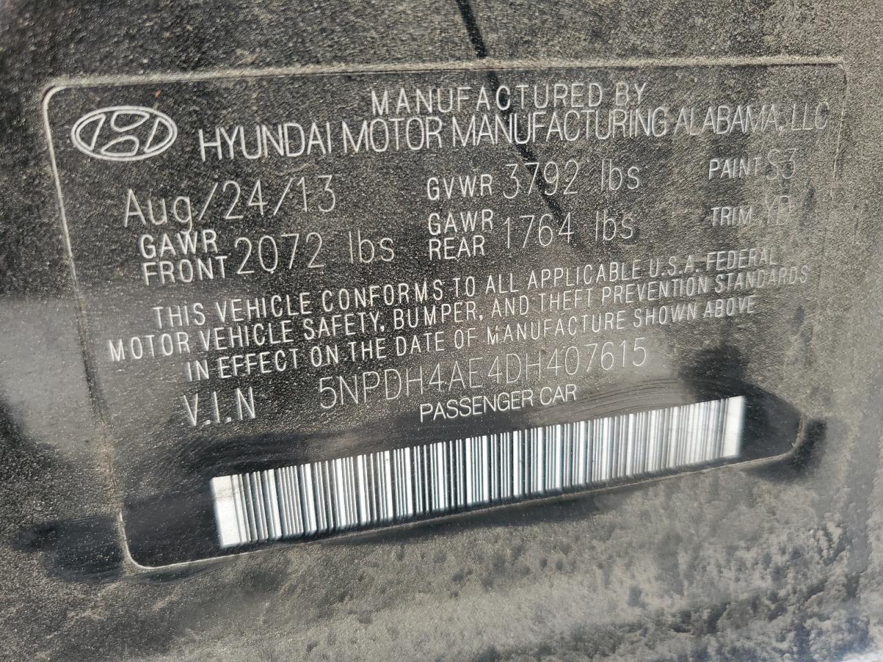 HYUNDAI ELANTRA 2013 VIN 5NPDH4AE4DH407615 фото 12