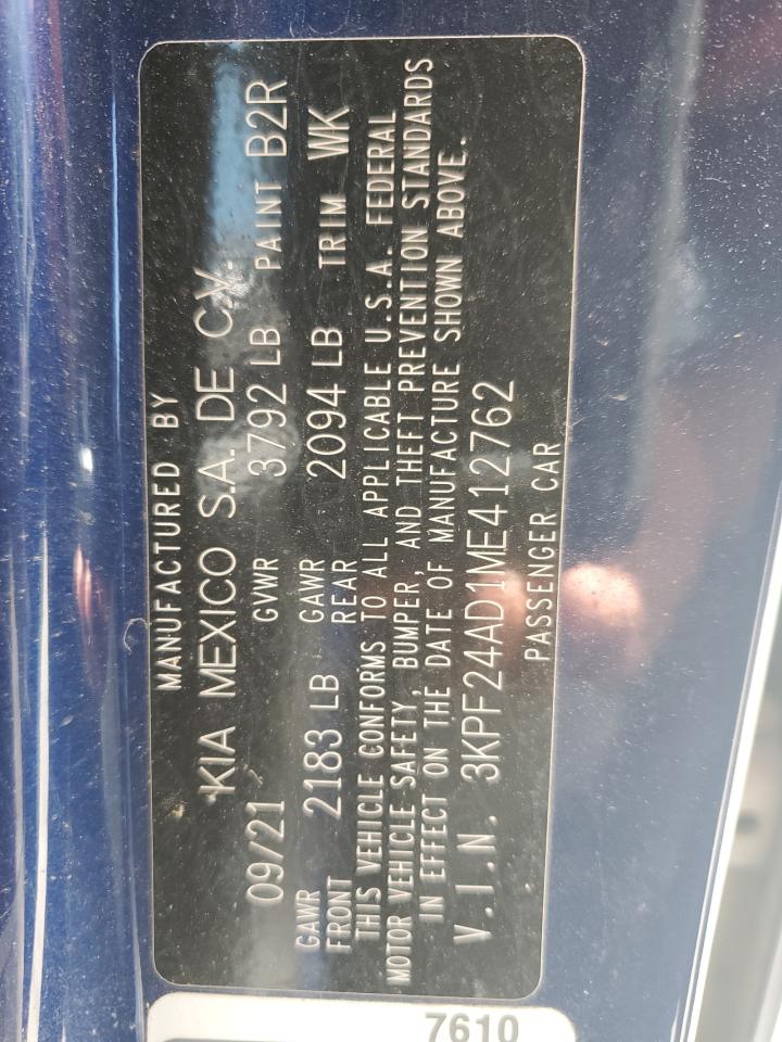 2021 Kia Forte Fe VIN: 3KPF24AD1ME412762 Lot: 62161655