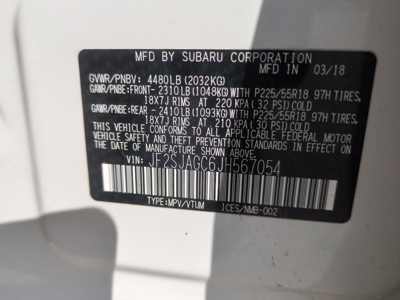 SUBARU FORESTER 2018 VIN JF2SJAGC6JH567054 фото 14