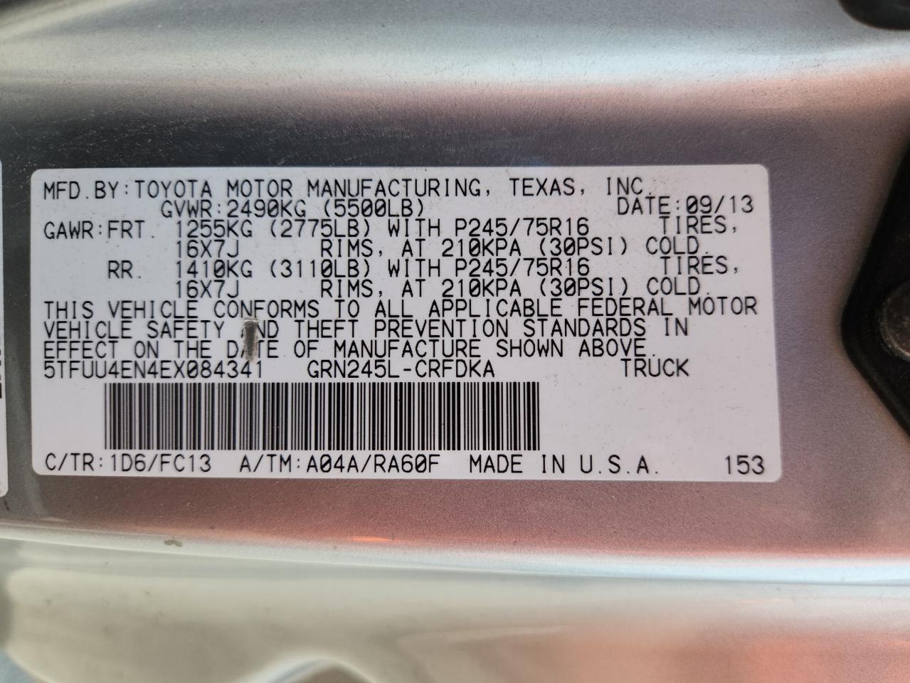 2014 Toyota Tacoma VIN: 5TFUU4EN4EX084341 Lot: 61036695