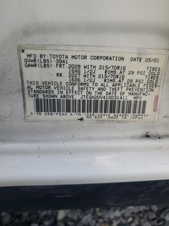 2001 Toyota Rav4 VIN: JTEGH20V410031411 Lot: 62725095
