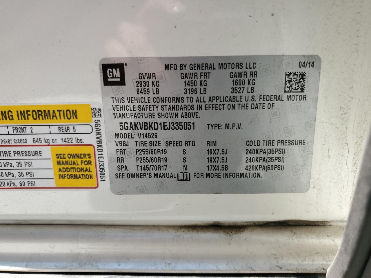 2014 Buick Enclave VIN: 5GAKVBKD1EJ335051 Lot: 61481025