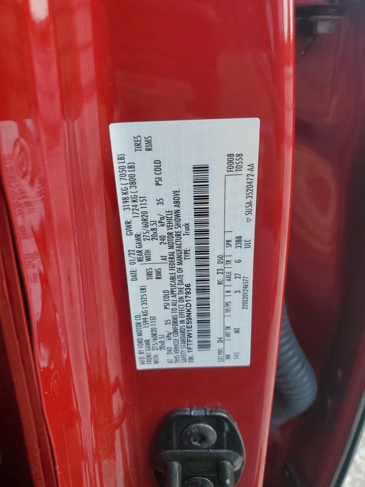 2022 Ford F150 Supercrew VIN: 1FTFW1E59NKD17936 Lot: 61738945