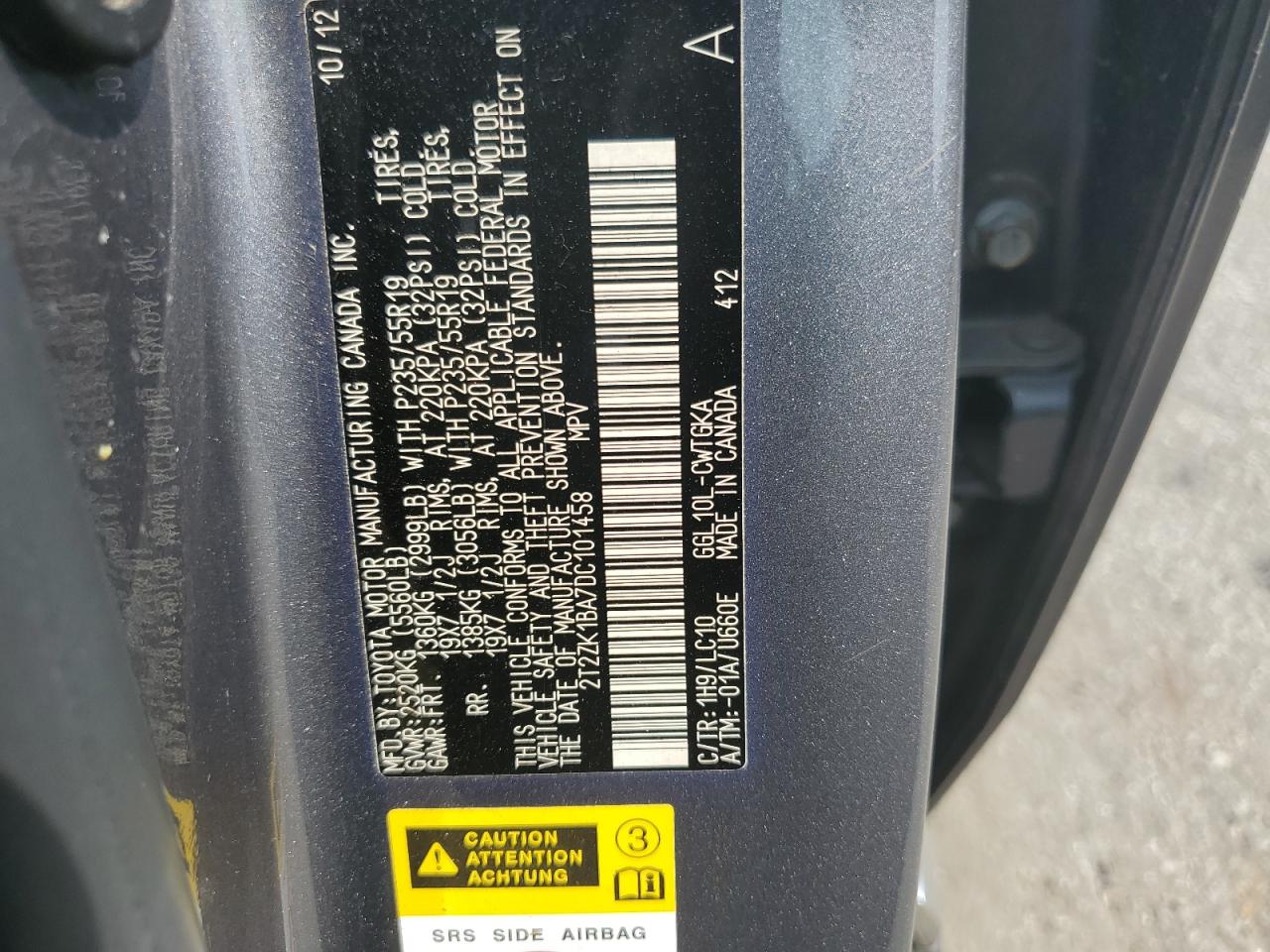 2013 Lexus Rx 350 VIN: 2T2ZK1BA7DC101458 Lot: 61972925
