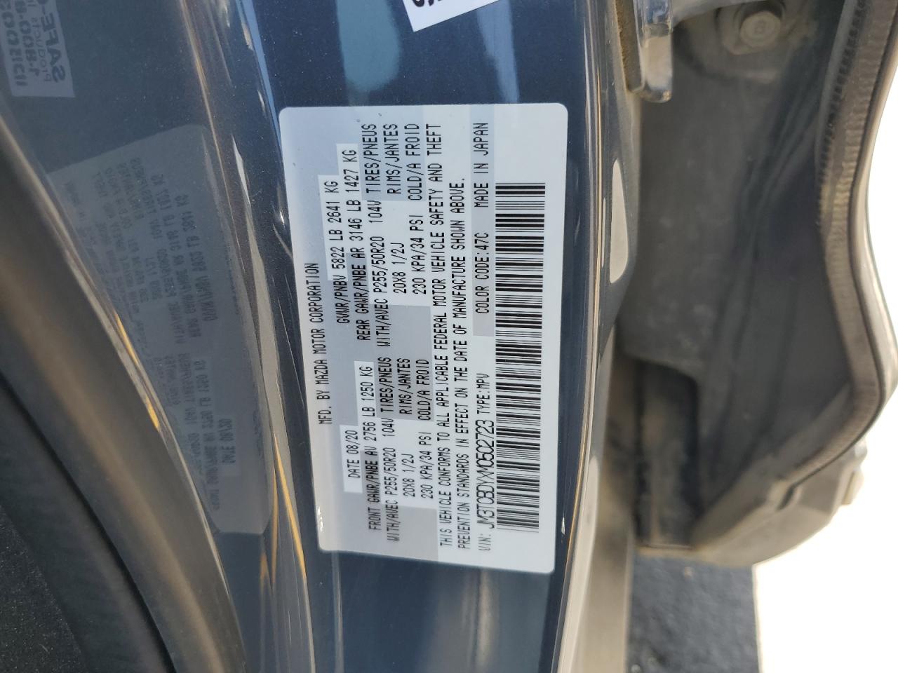 2021 Mazda Cx-9 Grand Touring VIN: JM3TCBDYXM0502723 Lot: 62664205