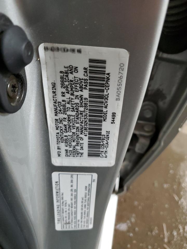 TOYOTA CAMRY 2003 VIN 4T1BE32K53U728819 фото 12