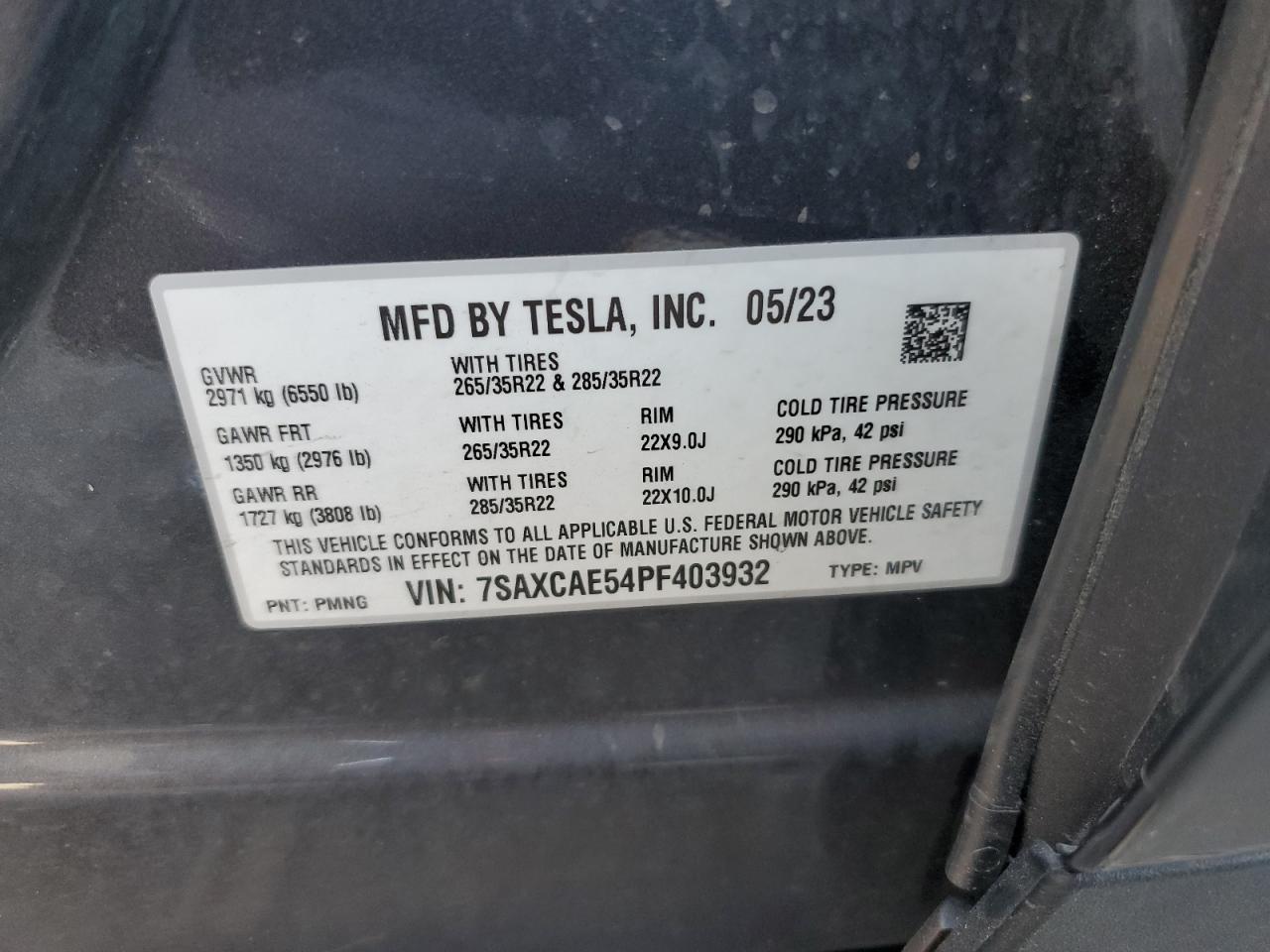 2023 Tesla Model X VIN: 7SAXCAE54PF403932 Lot: 62310845