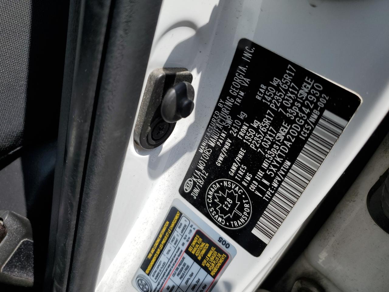 2013 Kia Sorento Lx VIN: 5XYKTDA20DG342930 Lot: 62261935