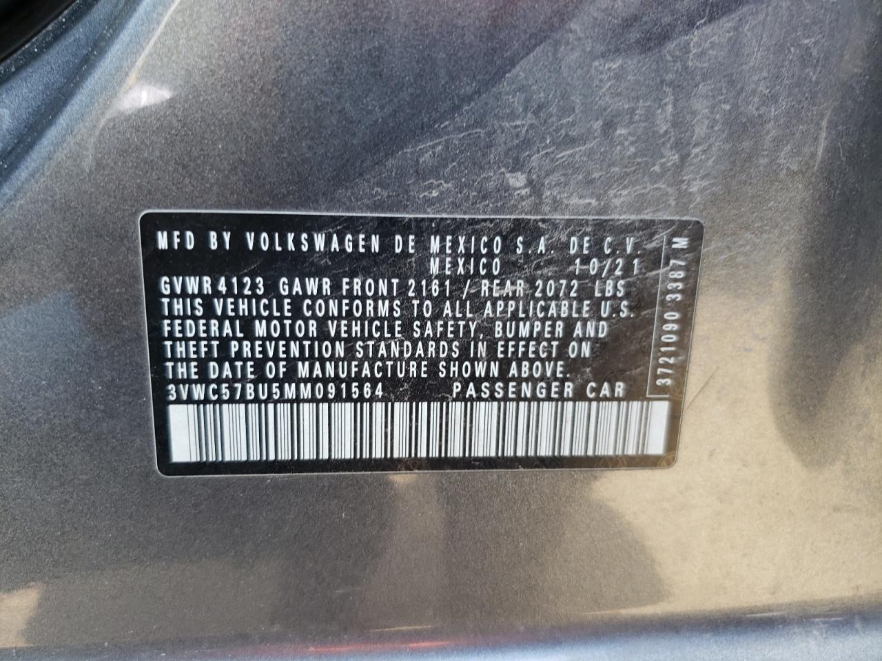 2021 Volkswagen Jetta S VIN: 3VWC57BU5MM091564 Lot: 61614375