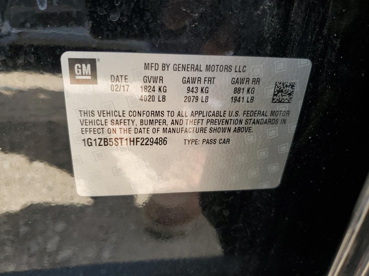 2017 Chevrolet Malibu Ls VIN: 1G1ZB5ST1HF229486 Lot: 62895465