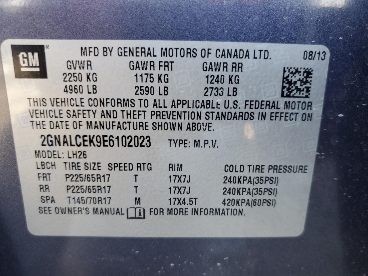 CHEVROLET EQUINOX 2014 VIN 2GNALCEK9E6102023 photo 12