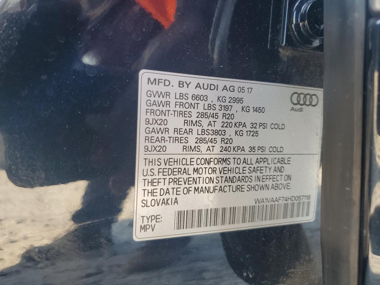 2017 Audi Q7 Prestige VIN: WA1VAAF74HD057118 Lot: 61448295