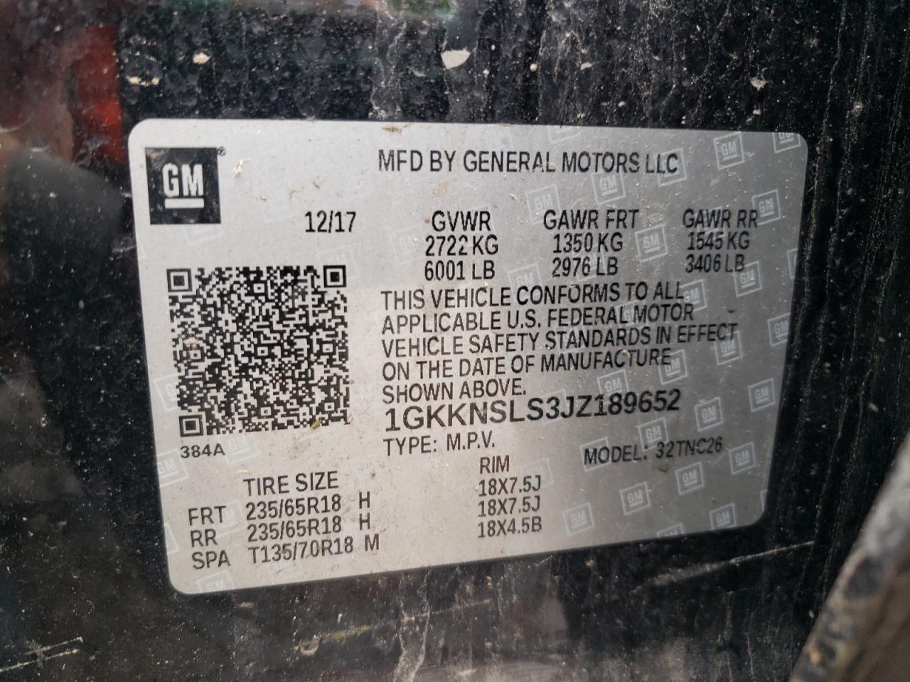 2018 GMC Acadia Sle VIN: 1GKKNSLS3JZ189652 Lot: 61361255