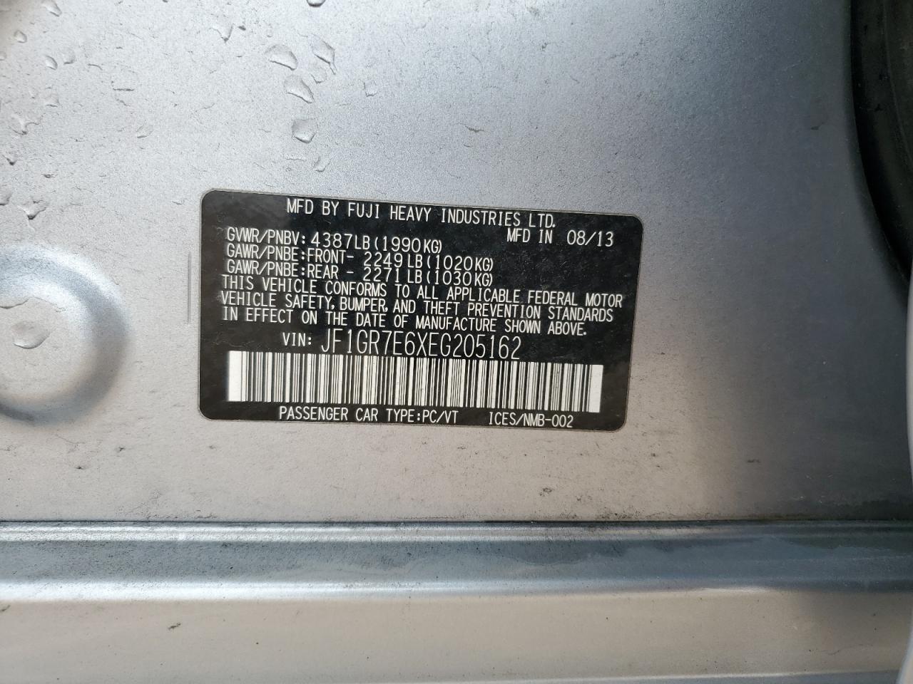 2014 Subaru Impreza Wrx VIN: JF1GR7E6XEG205162 Lot: 58713185