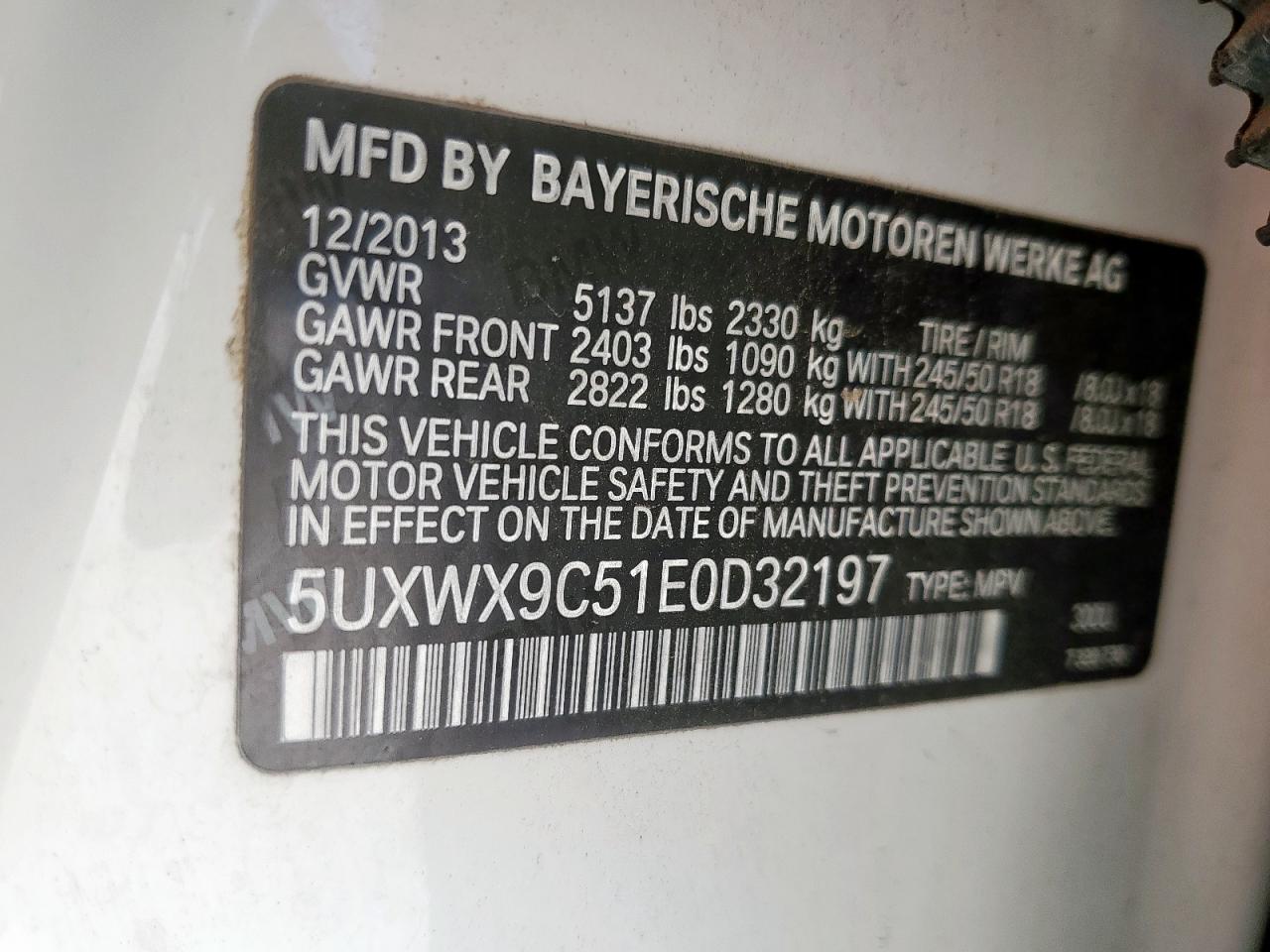 2014 BMW X3 xDrive28I VIN: 5UXWX9C51E0D32197 Lot: 61280955